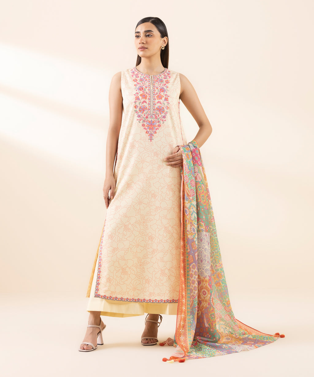 Women's Unstitched Lawn Embroidered Multi 3 Piece Suit