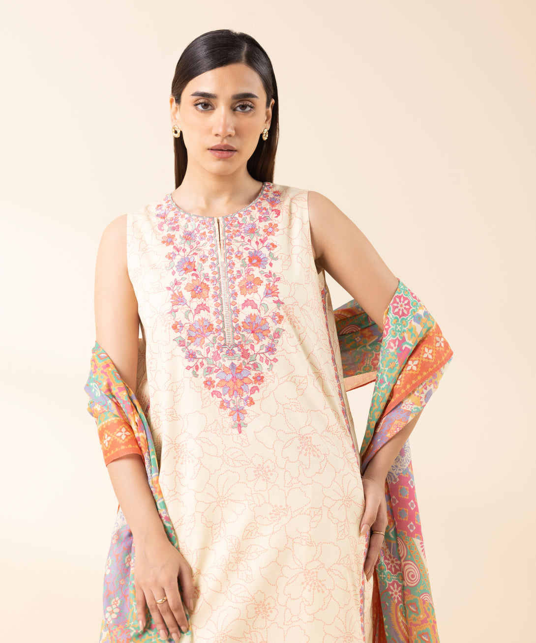 Women's Unstitched Lawn Embroidered Multi 3 Piece Suit
