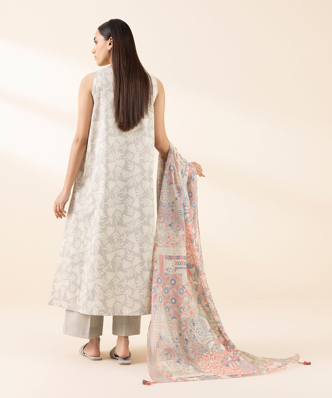 Women's Unstitched Lawn Embroidered Grey 3 Piece Suit