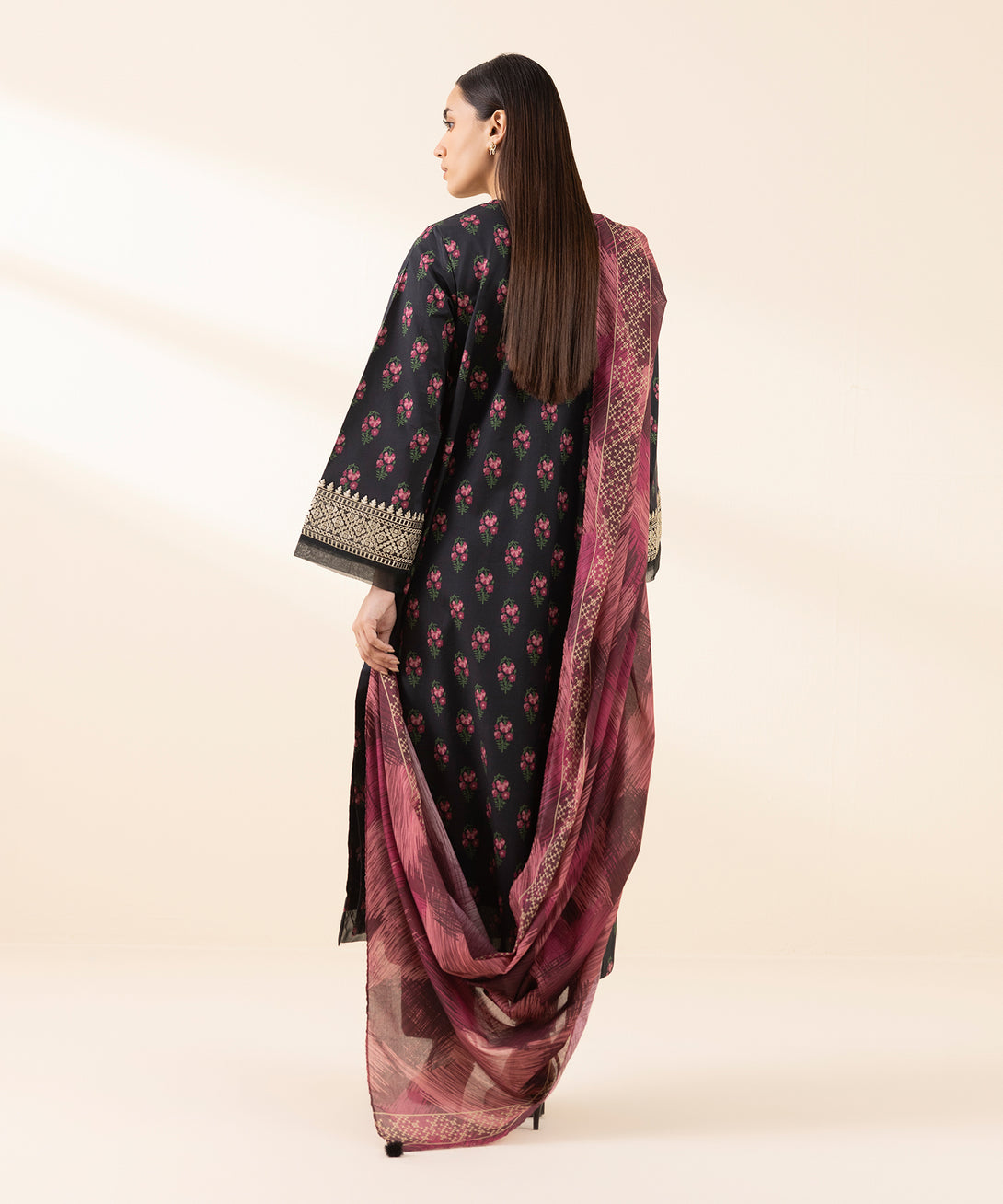 Women's Unstitched Lawn Embroidered Black 3 Piece Suit