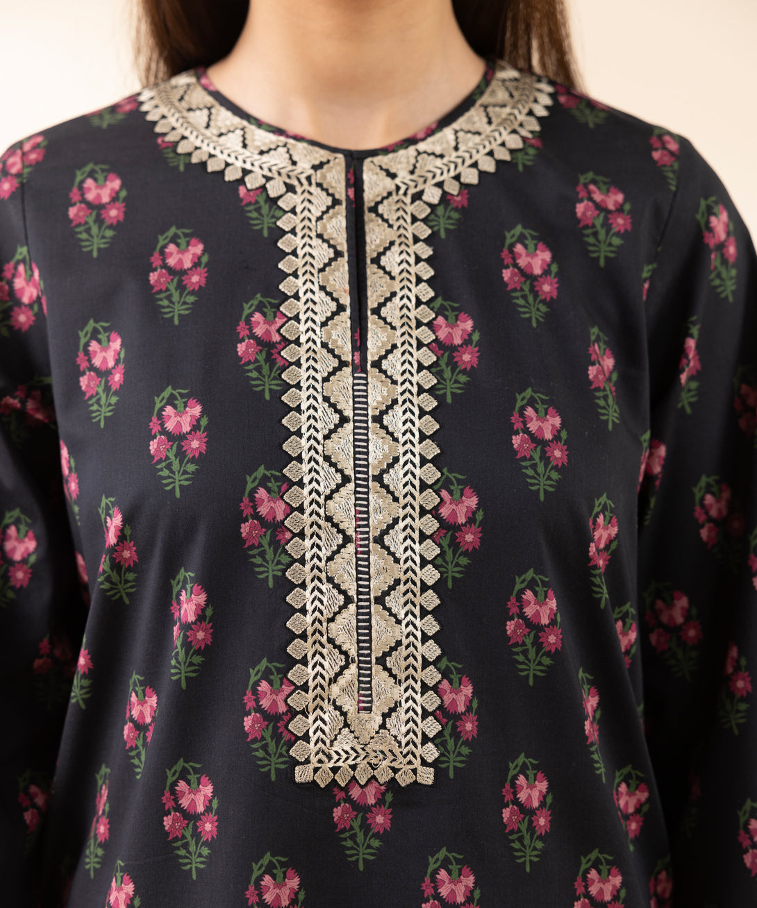 Women's Unstitched Lawn Embroidered Black 3 Piece Suit