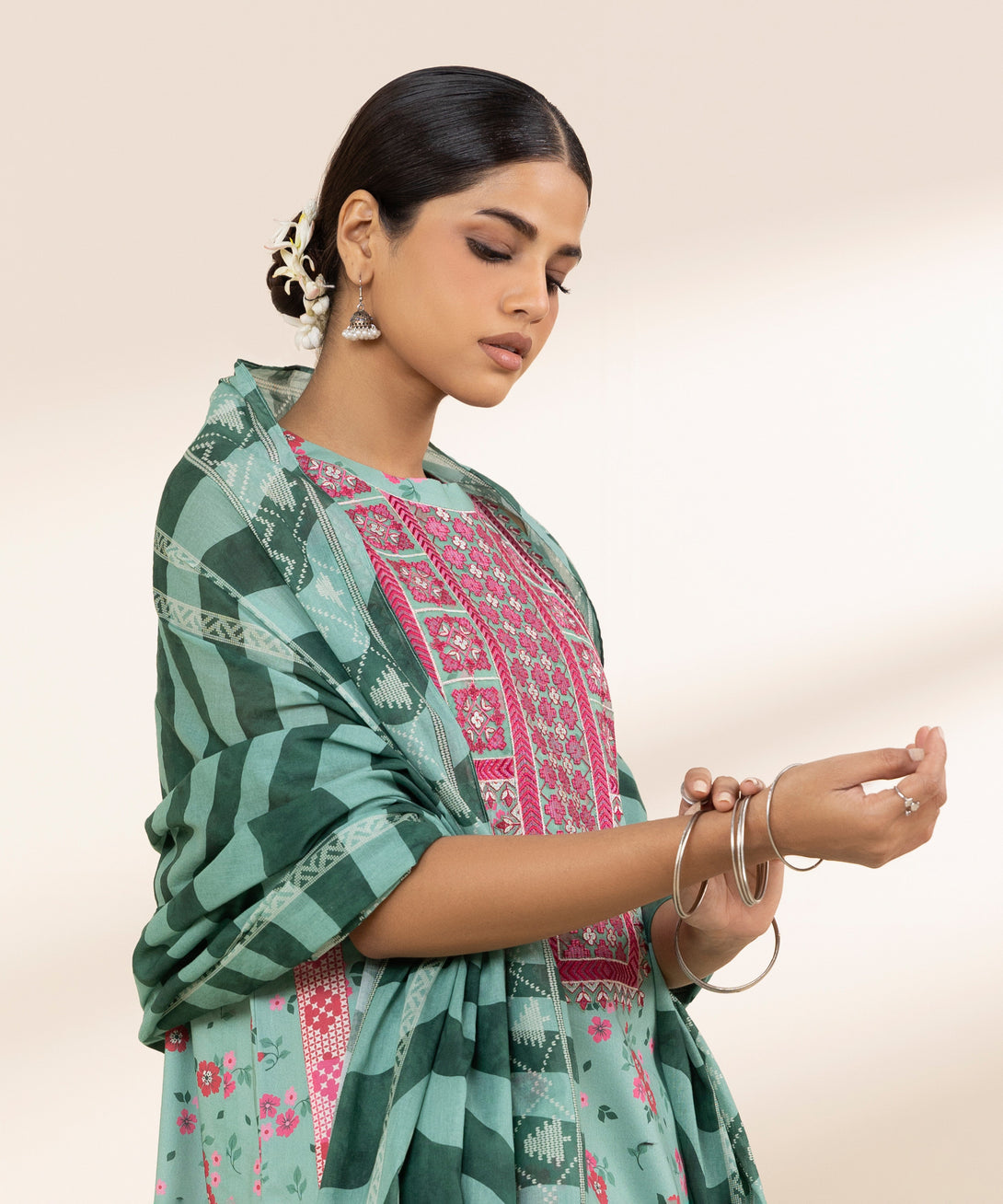 Women's Unstitched Lawn Embroidered Blue 3 Piece Suit
