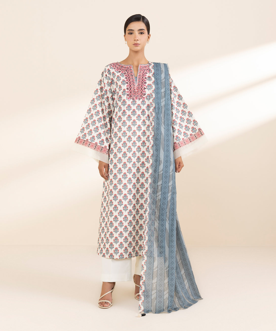 Women's Unstitched Lawn Embroidered Multi 3 Piece Suit