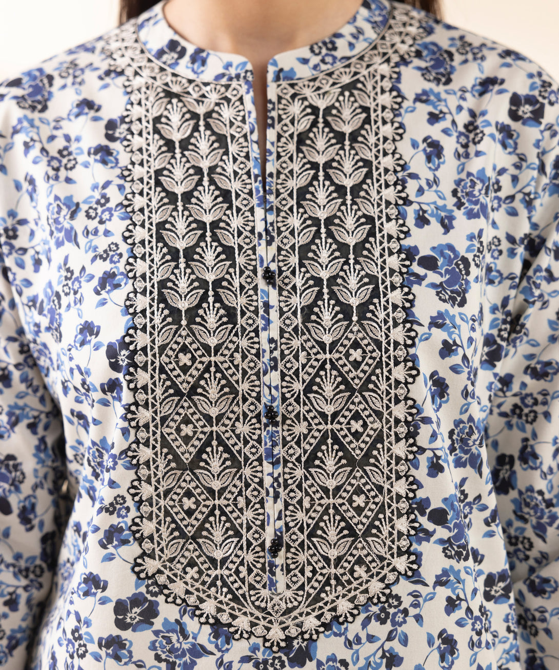Women's Unstitched Lawn Embroidered Blue 3 Piece Suit