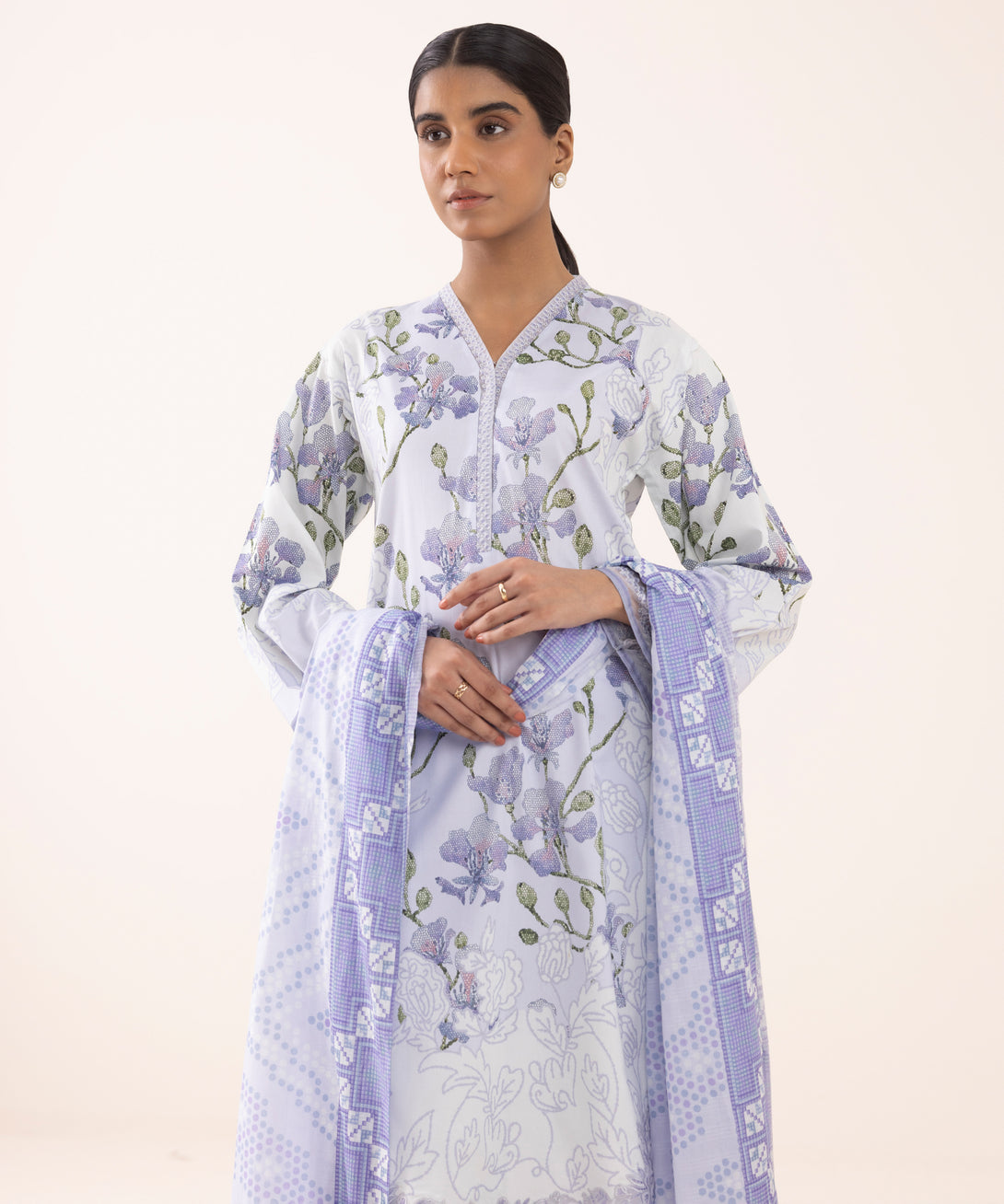 Women's Unstitched Lawn Embroidered Blue 3 Piece Suit