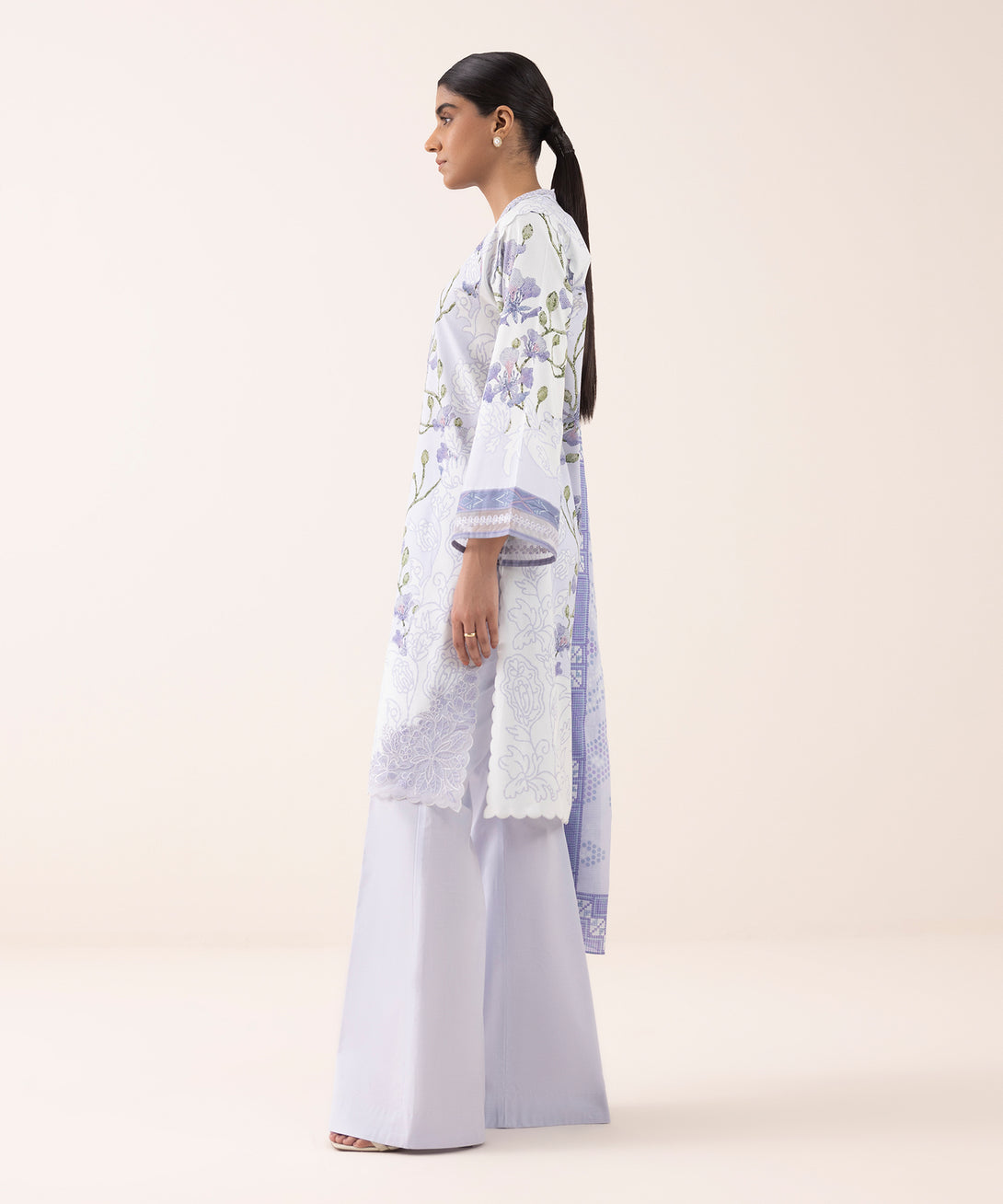 Women's Unstitched Lawn Embroidered Blue 3 Piece Suit