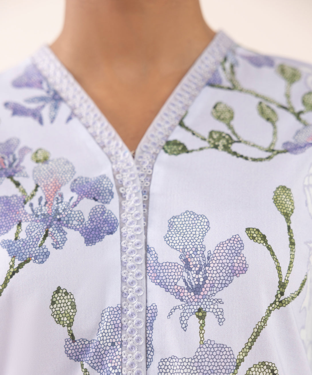 Women's Unstitched Lawn Embroidered Blue 3 Piece Suit