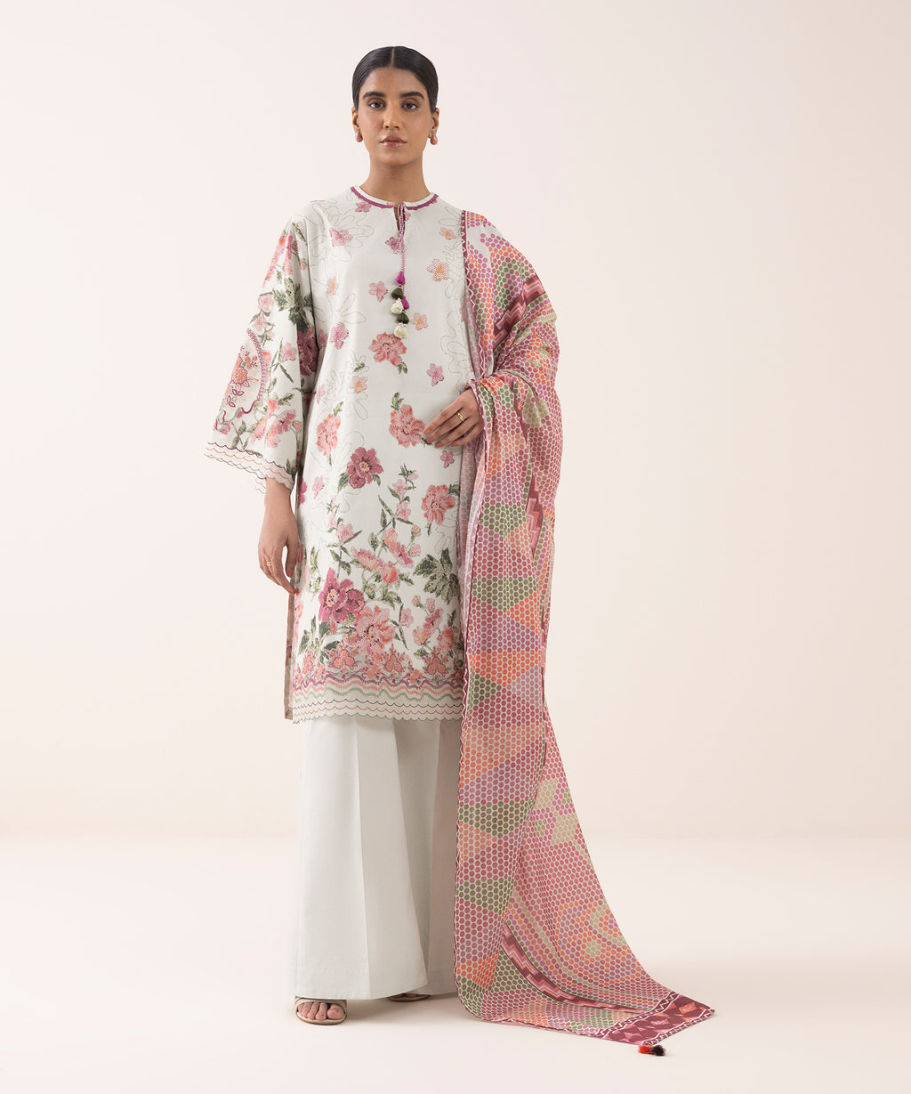 Women's Unstitched Lawn Embroidered Multi 3 Piece Suit