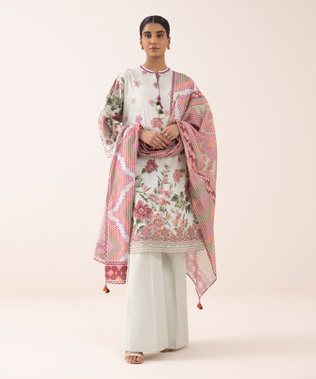Women's Unstitched Lawn Embroidered Multi 3 Piece Suit
