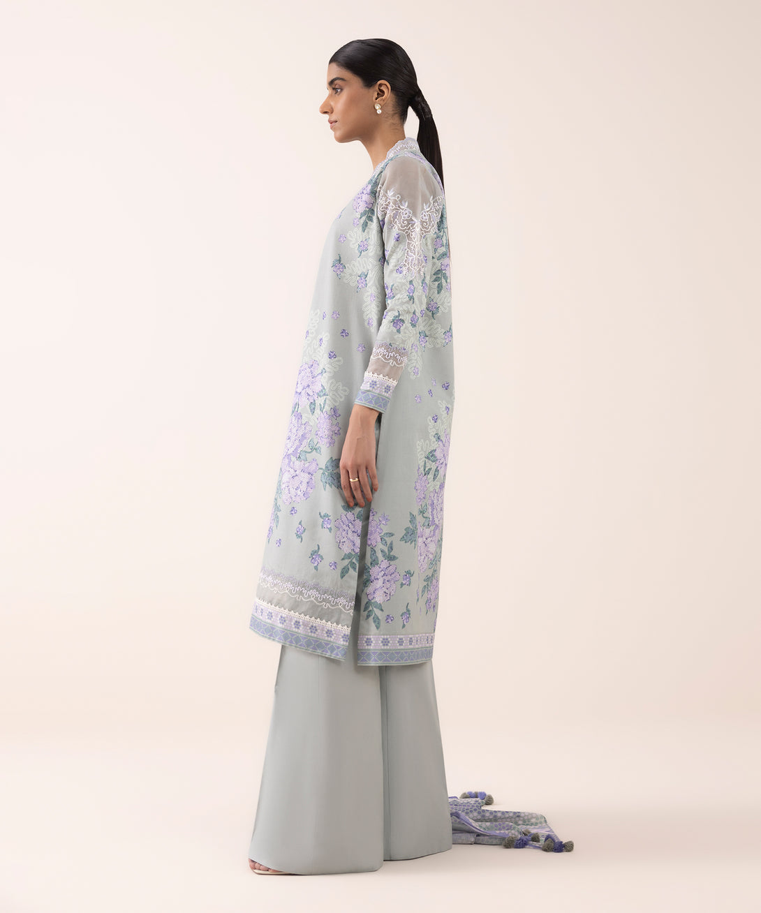 Women's Unstitched Lawn Embroidered Grey 3 Piece Suit