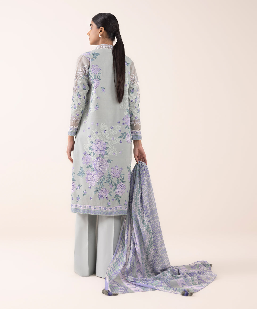 Women's Unstitched Lawn Embroidered Grey 3 Piece Suit