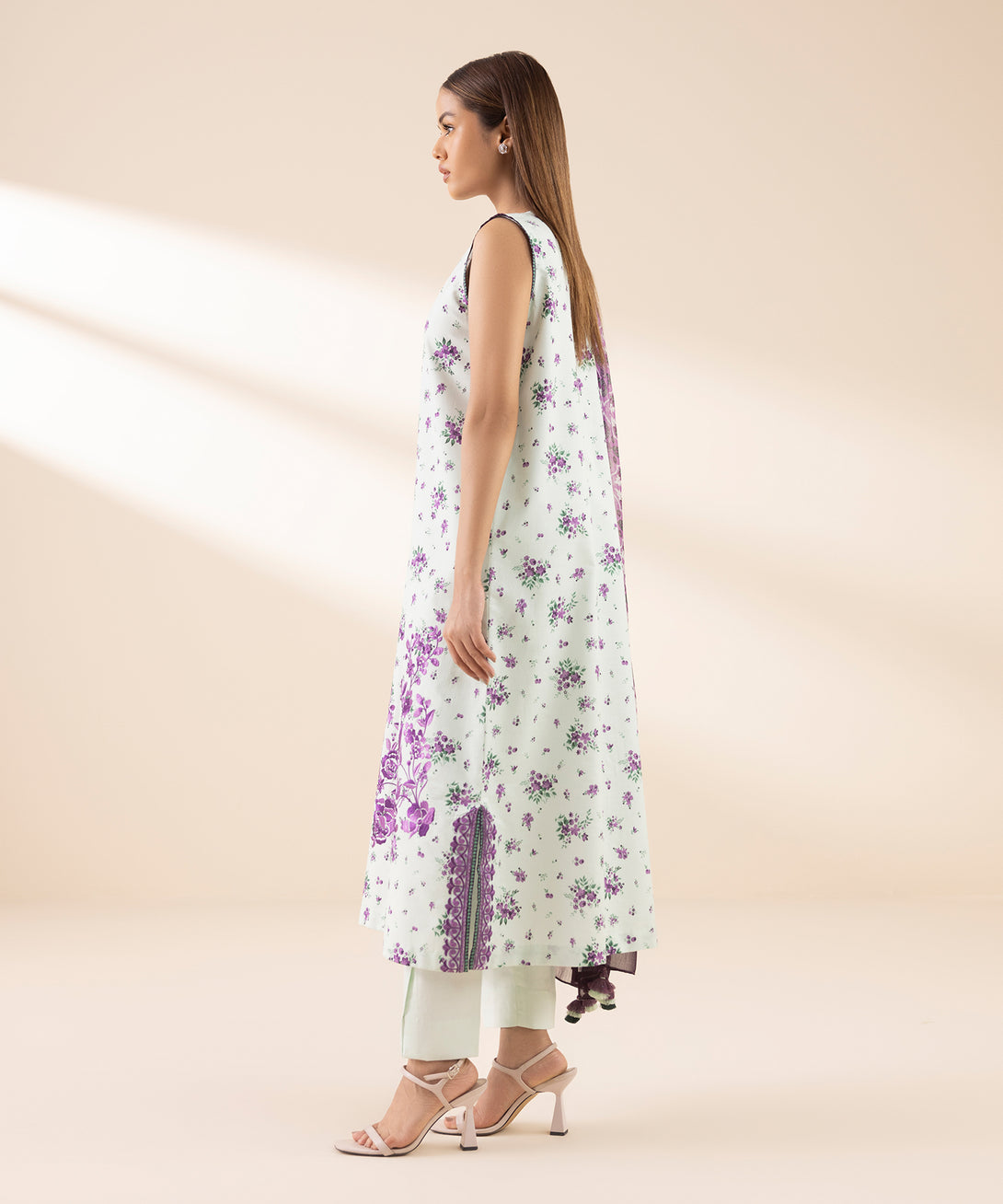 Women's Unstitched Lawn Embroidered Purple 3 Piece Suit