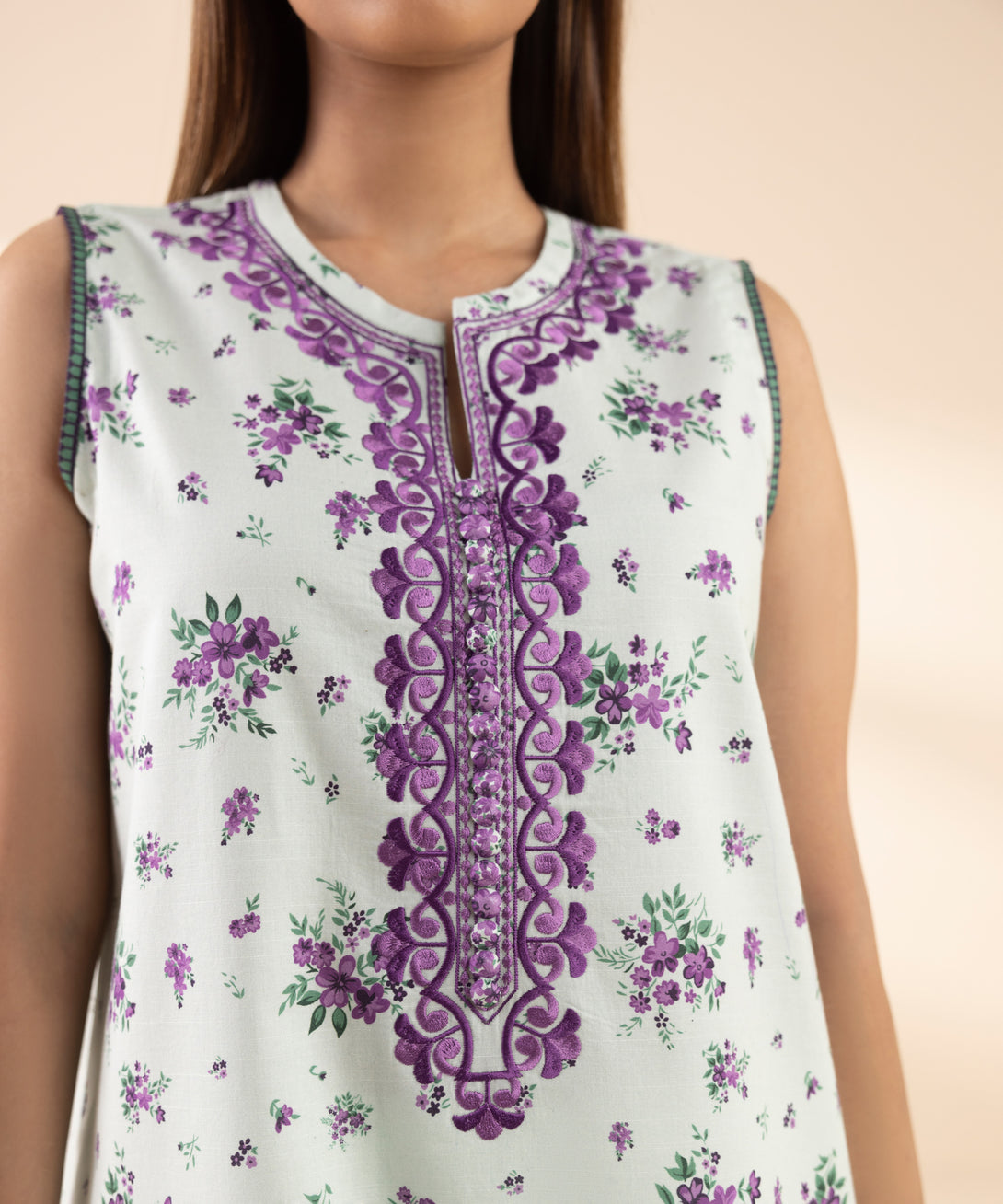 Women's Unstitched Lawn Embroidered Purple 3 Piece Suit