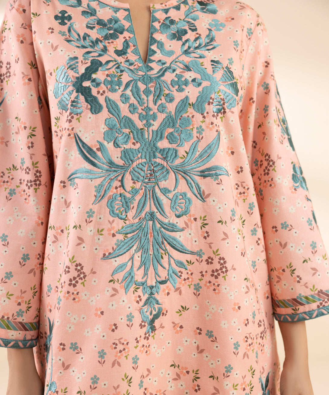 Women's Unstitched Textured Lawn Embroidered Pink 3 Piece Suit