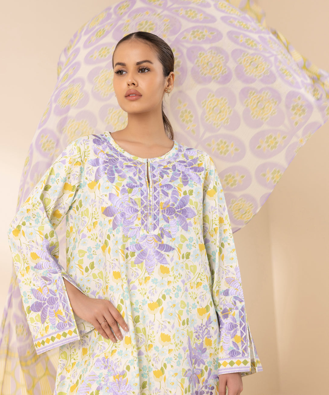 Women's Unstitched Textured Lawn Embroidered Multi 3 Piece Suit