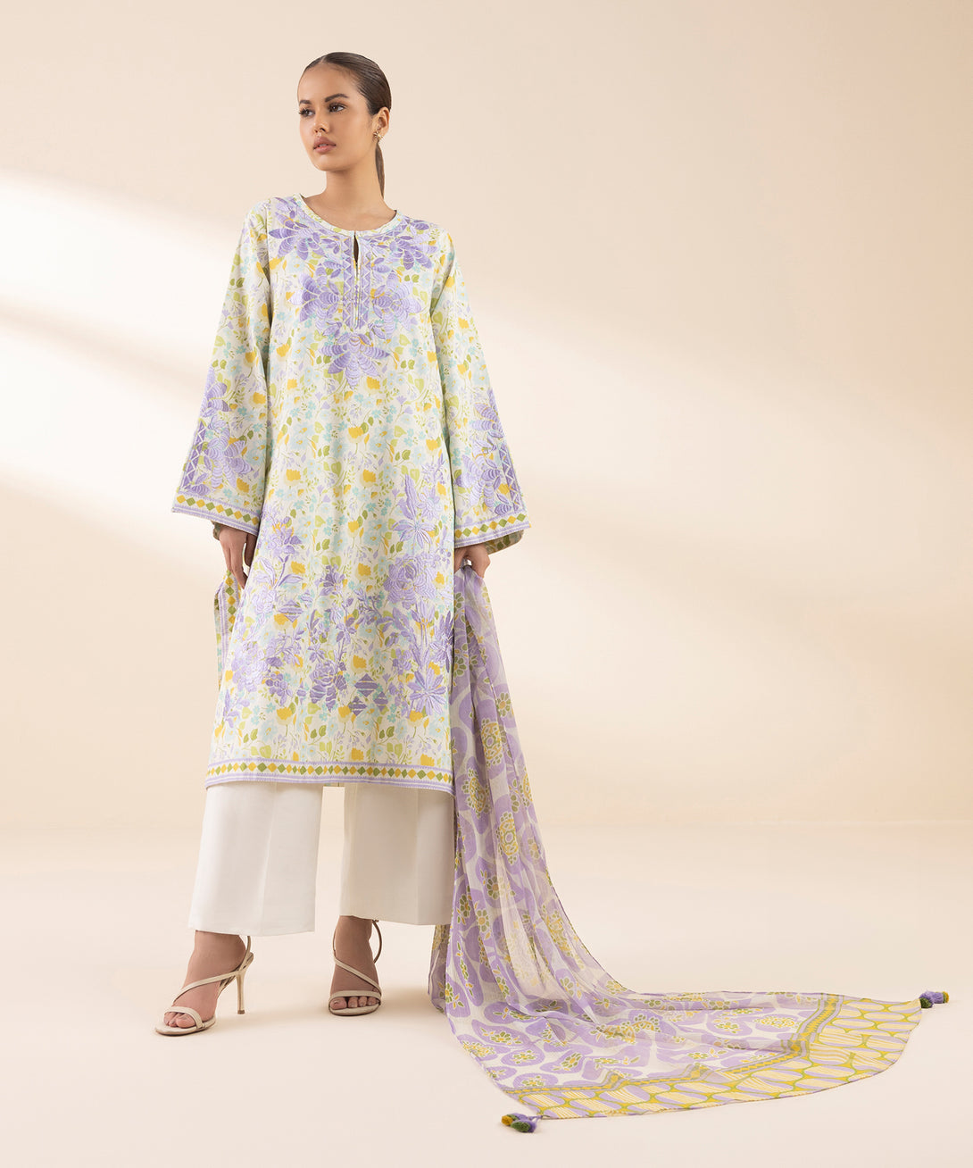 Women's Unstitched Textured Lawn Embroidered Multi 3 Piece Suit