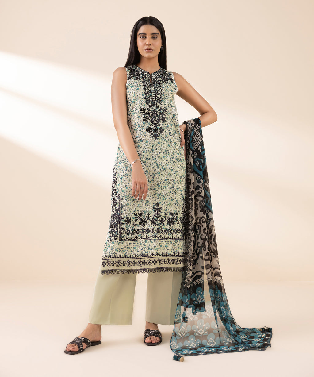 Women's Unstitched Lawn Embroidered Multi 3 Piece Suit
