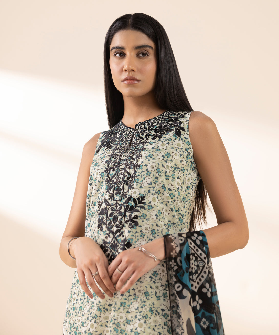 Women's Unstitched Lawn Embroidered Multi 3 Piece Suit