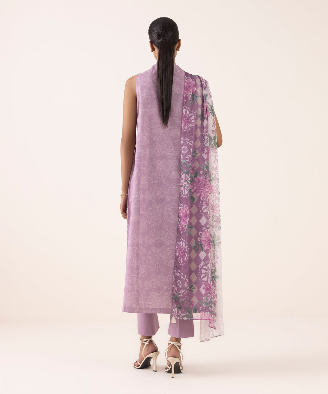 Women's Unstitched Cotton Embroidered Lilac Three Piece Suit