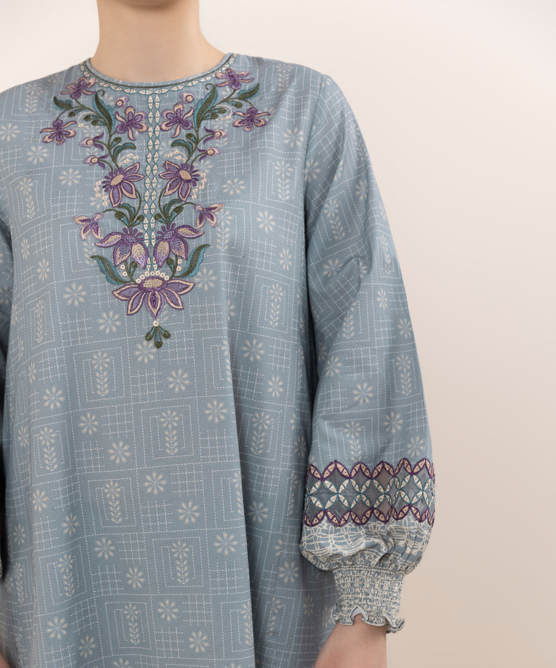 Women's Unstitched Cotton Embroidered Multi Three Piece Suit