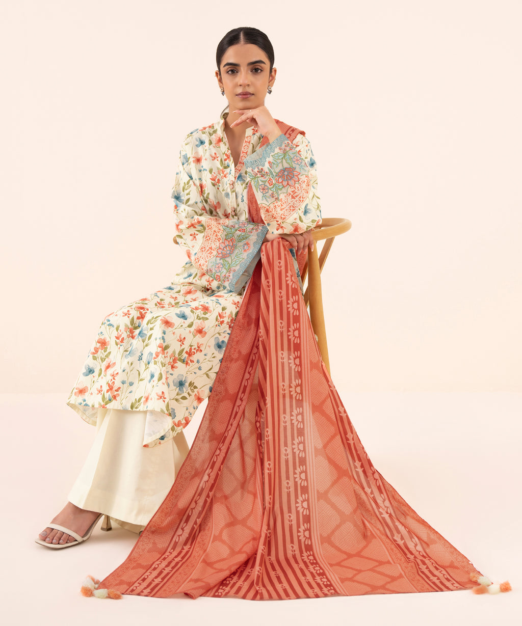 Women's Unstitched Cotton Embroidered Green 3 Piece Suit