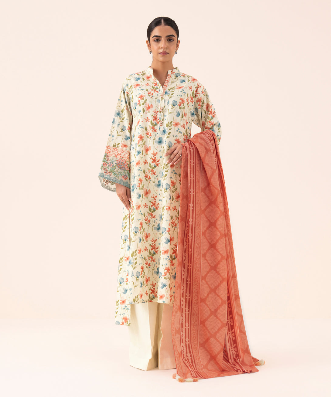 Women's Unstitched Cotton Embroidered Green 3 Piece Suit