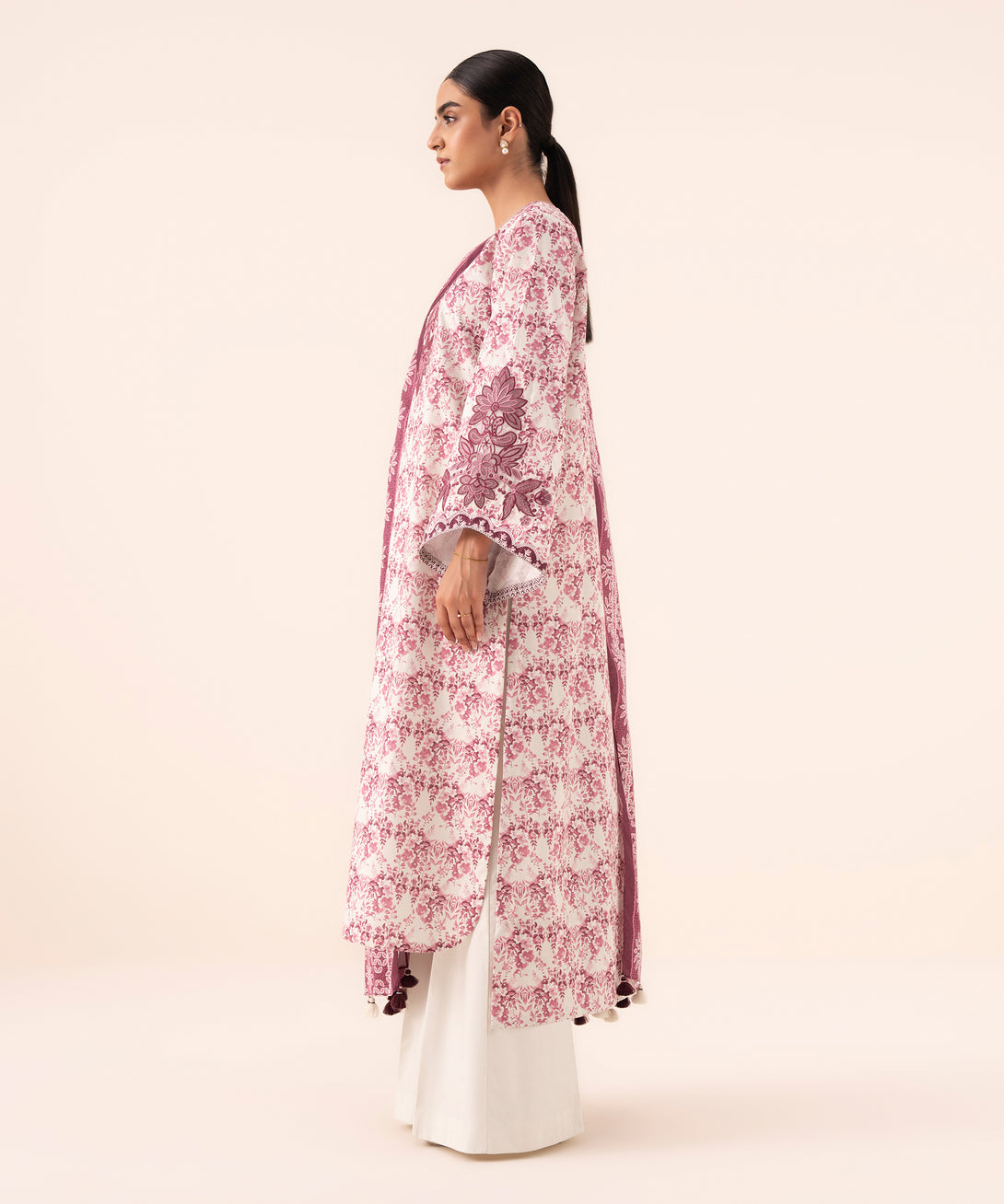 Women's Unstitched Cotton Embroidered Pink 3 Piece Suit