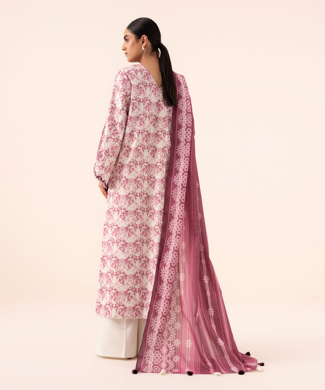 Women's Unstitched Cotton Embroidered Pink 3 Piece Suit