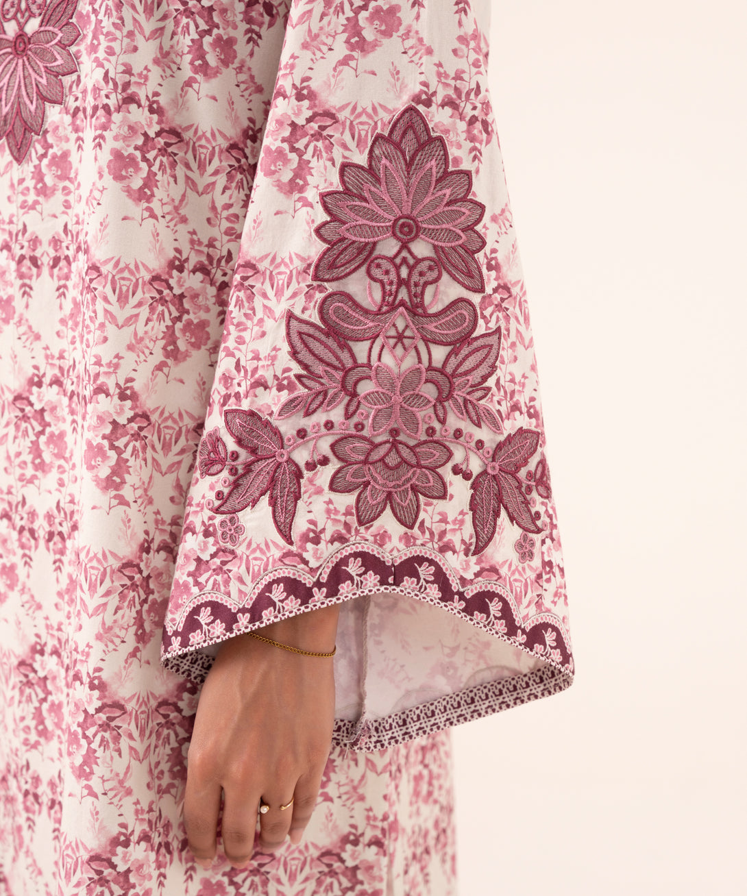 Women's Unstitched Cotton Embroidered Pink 3 Piece Suit