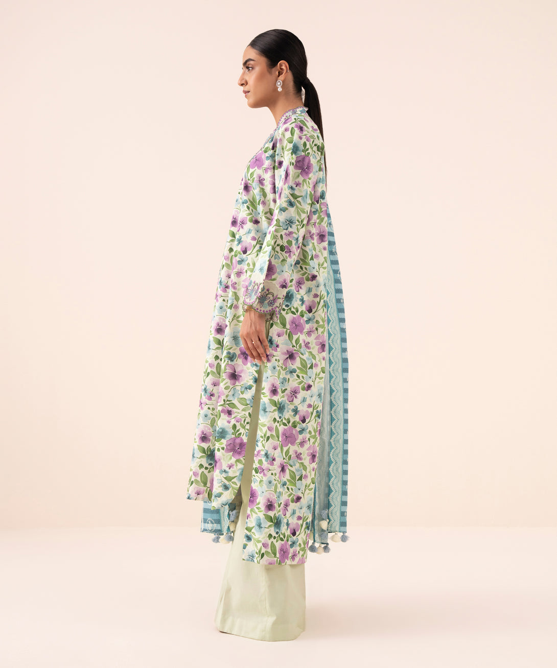Women's Unstitched Cotton Embroidered Multi 3 Piece Suit