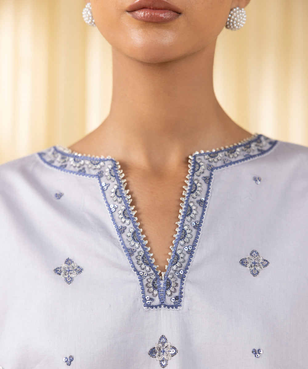 Women's Unstitched Fine Cotton Satin Embroidered Grey 3 Piece Suit