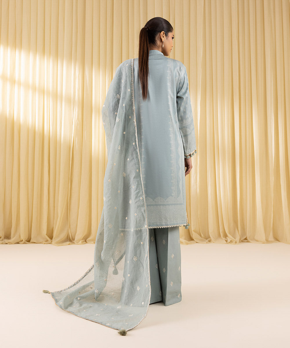 Women's Unstitched Fine Cotton Satin Embroidered Grey 3 Piece Suit