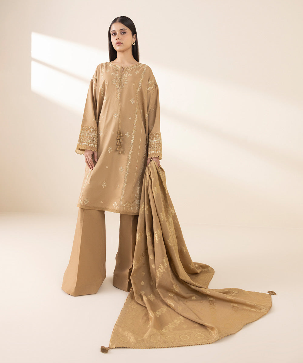 Unstitched Women's Yellow Lawn Embroidered 3 Piece Suit 