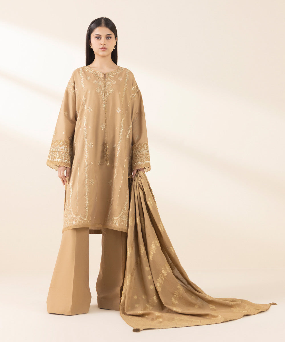 Unstitched Women's Yellow Lawn Embroidered 3 Piece Suit 