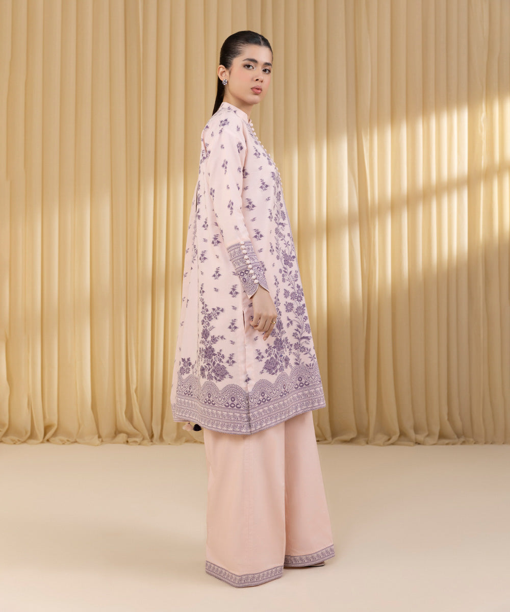 Unstitched Women's Pink Extra Weft Jacquard 3 Piece Suit