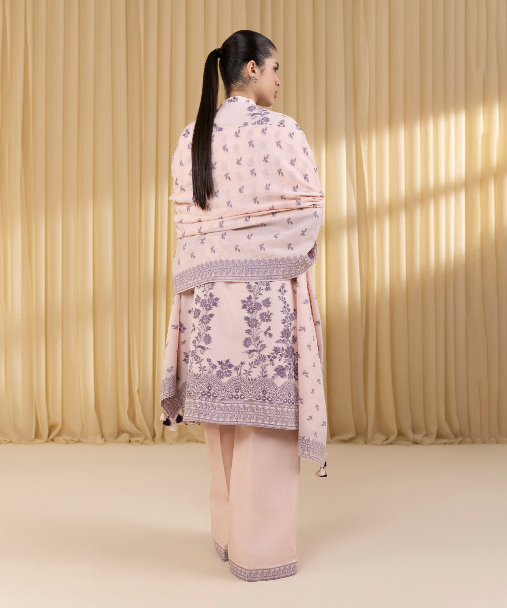 Unstitched Women's Pink Extra Weft Jacquard 3 Piece Suit
