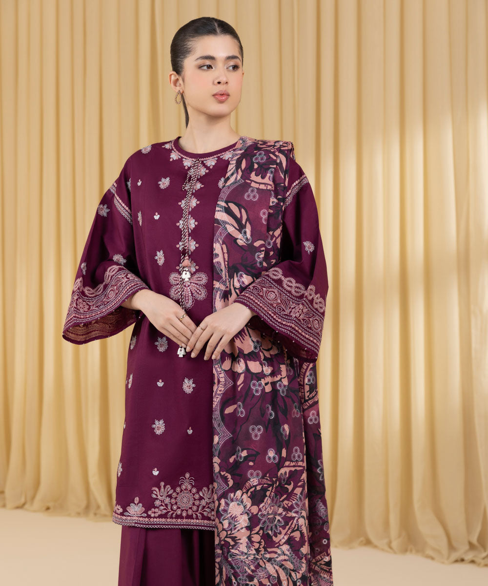 Unstitched Women's Pink Textured Lawn 3 Piece Suit