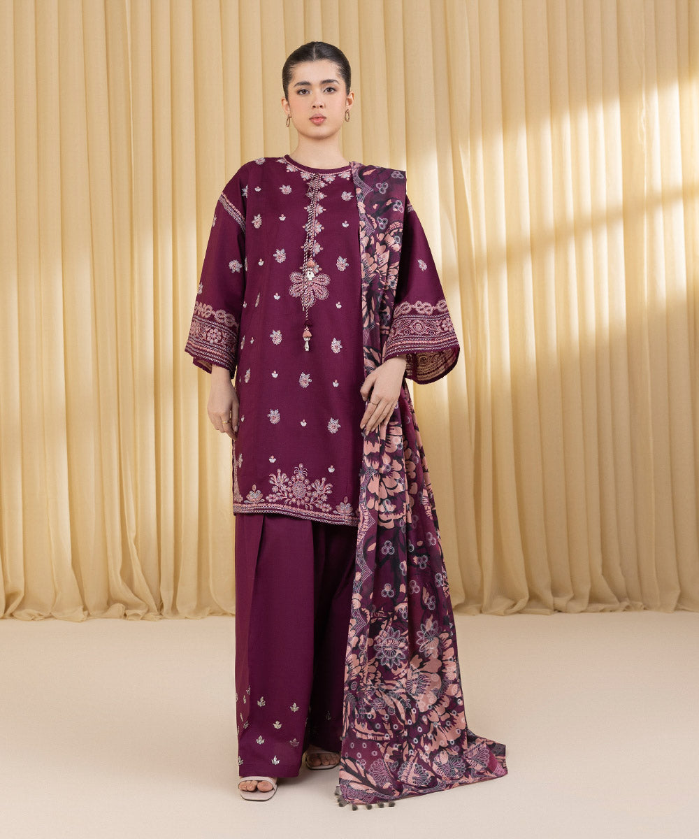 Unstitched Women's Pink Textured Lawn 3 Piece Suit