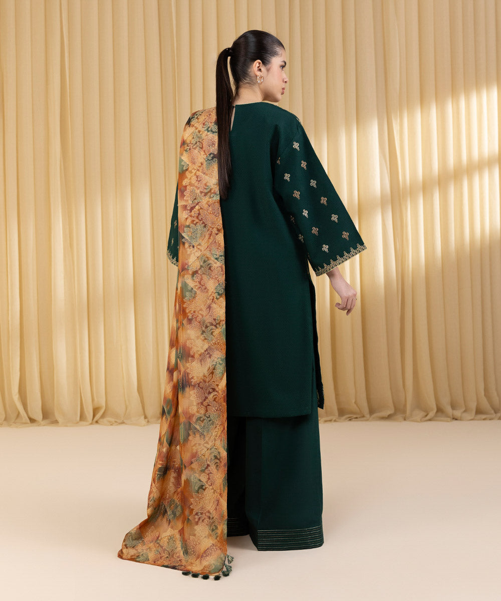 Unstitched Women's Green Dobby 3 Piece Suit