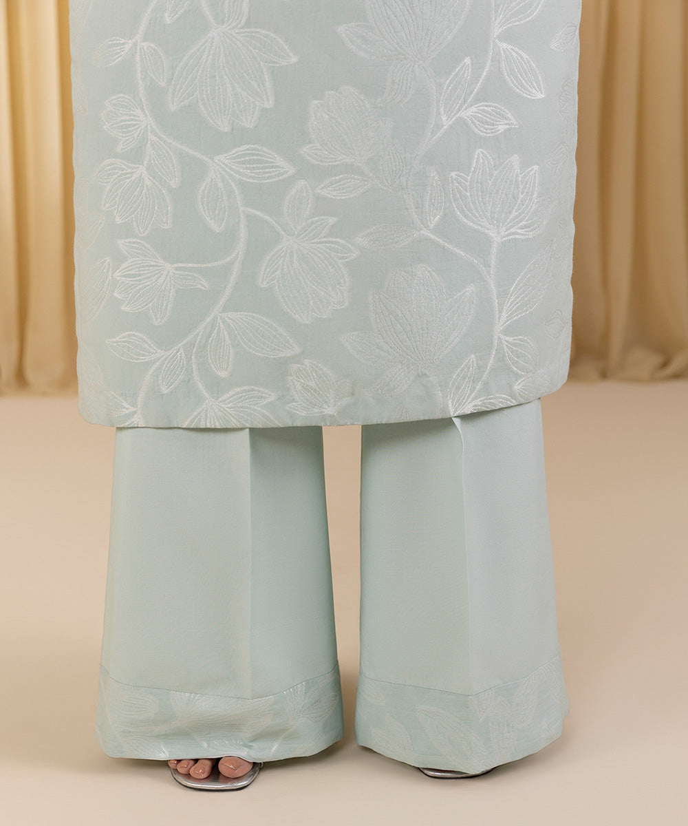 Unstitched Women's Blue Extra Weft Jacquard 3 Piece Suit