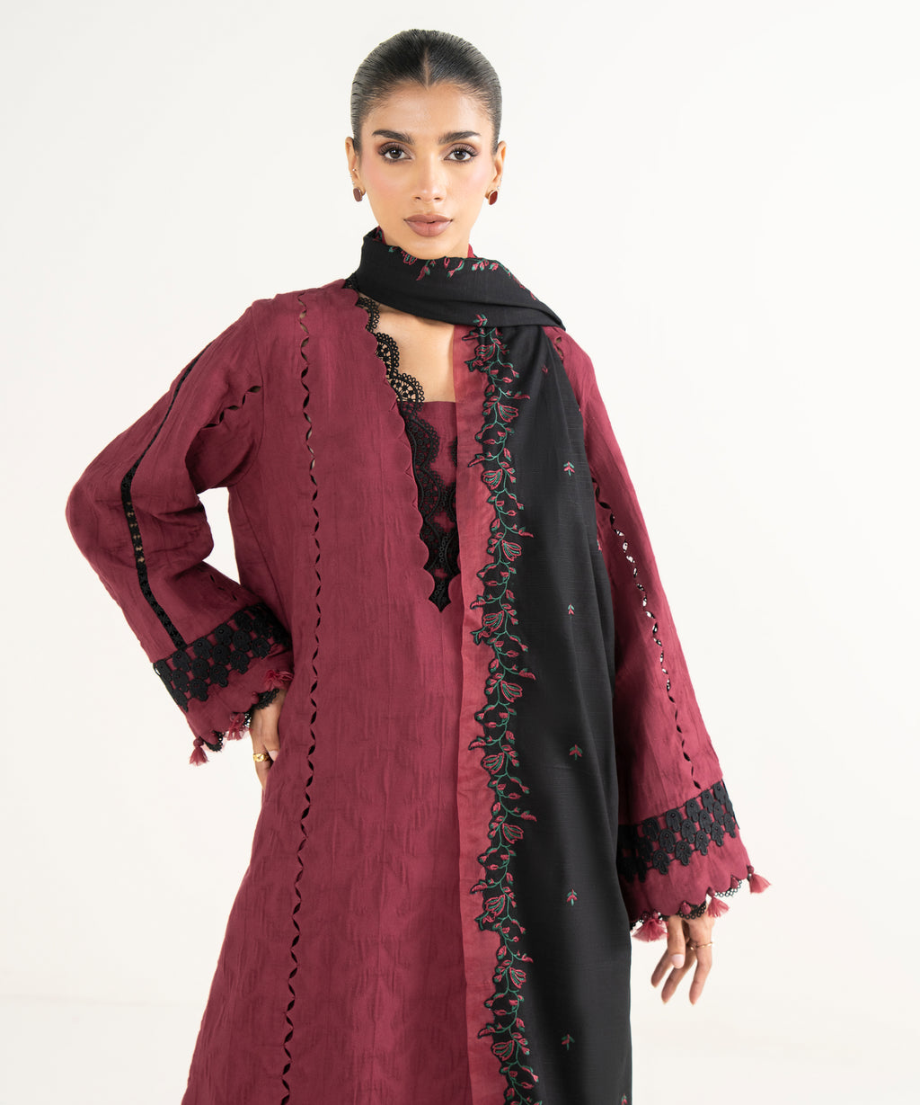 3 Piece - Embroidered Cotton Jacquard Suit