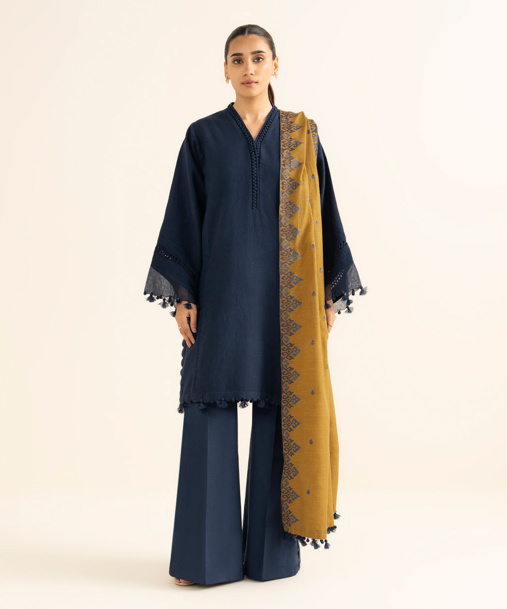 3 Piece - Embroidered Cotton Jacquard Suit