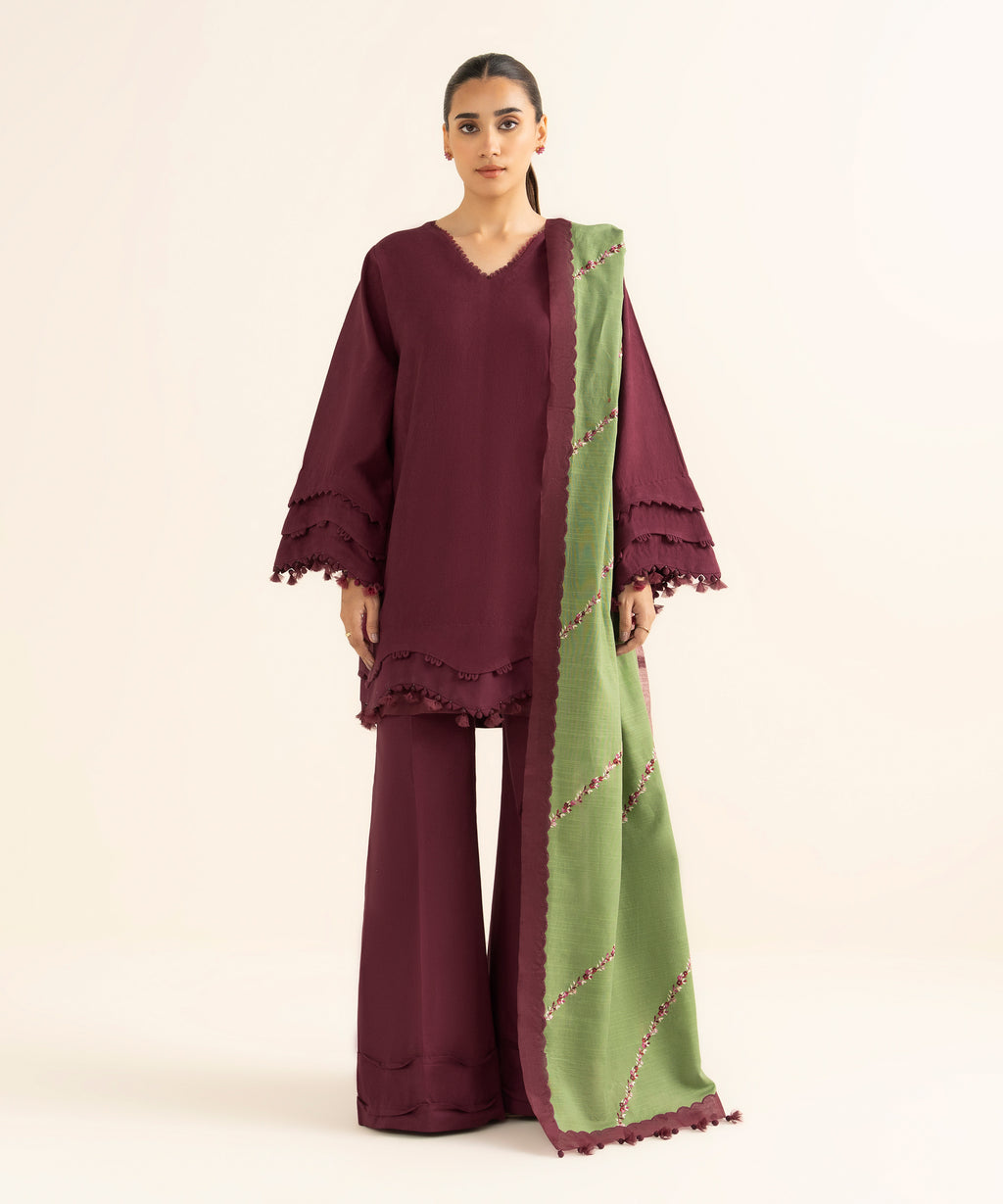 3 Piece - Embroidered Cotton Jacquard Suit