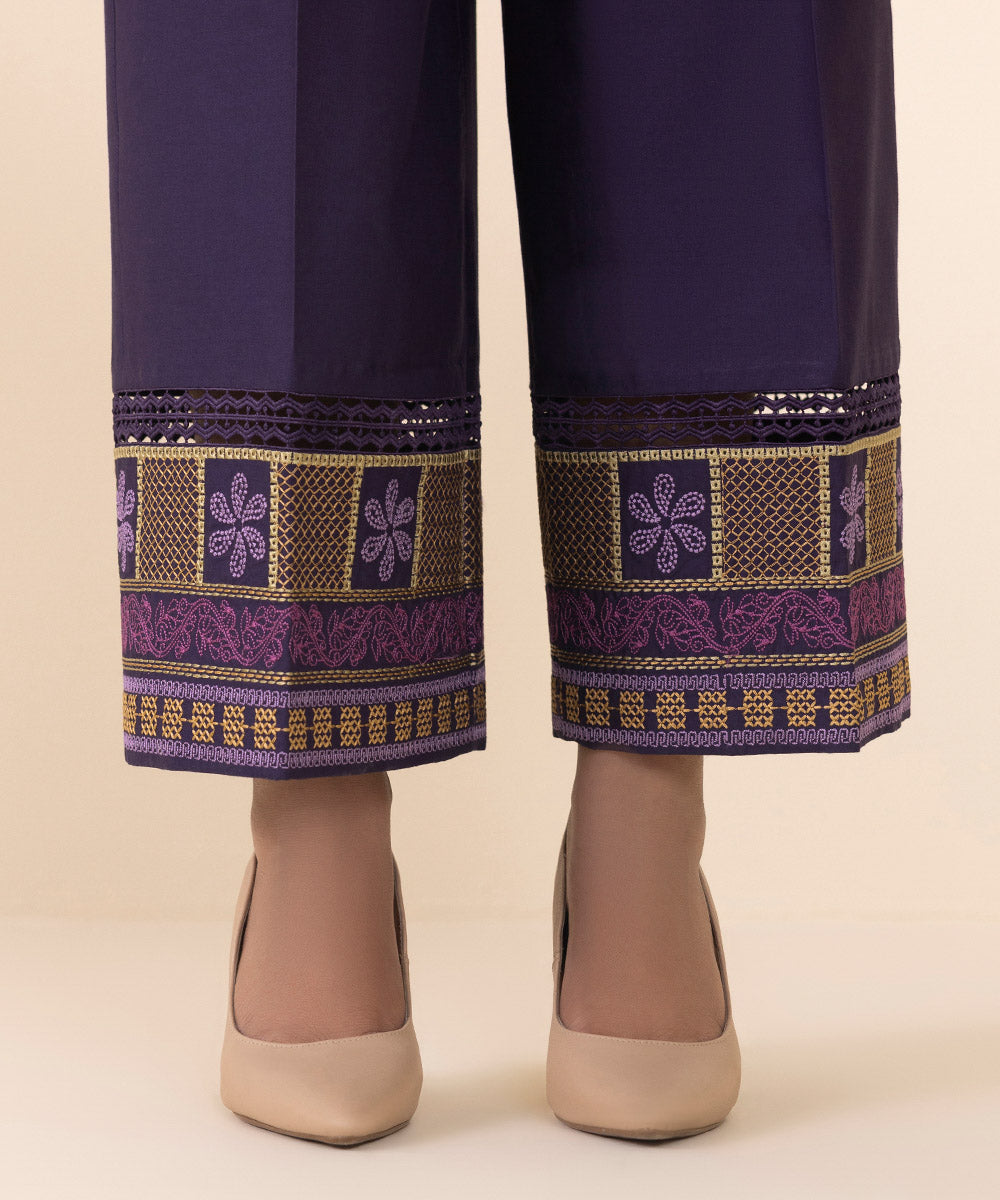 Women's Unstitched Cotton Jacquard Embroidered Purple 3 Piece Suit