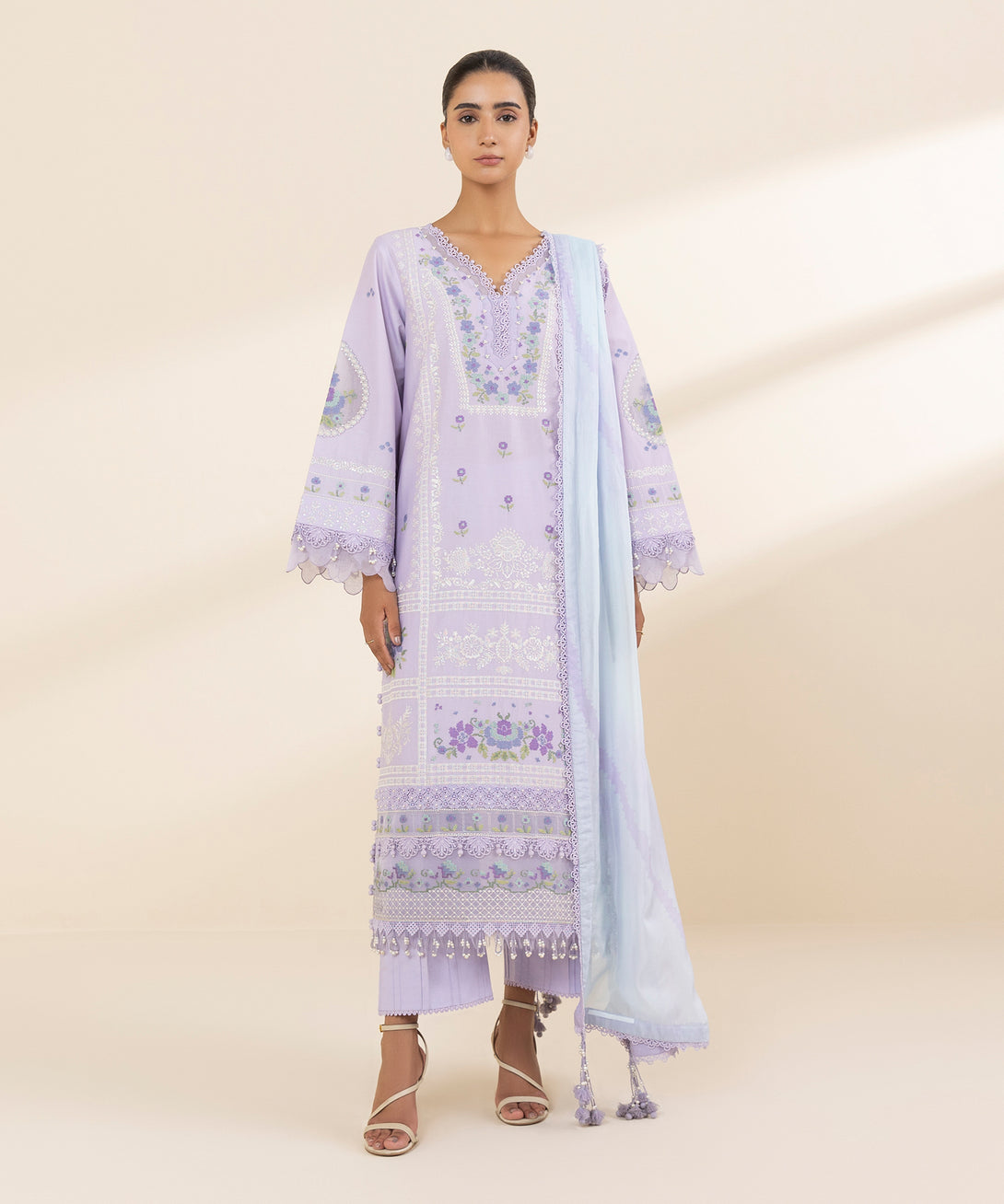Women's Unstitched Lawn Embroidered Purple 3 Piece Suit