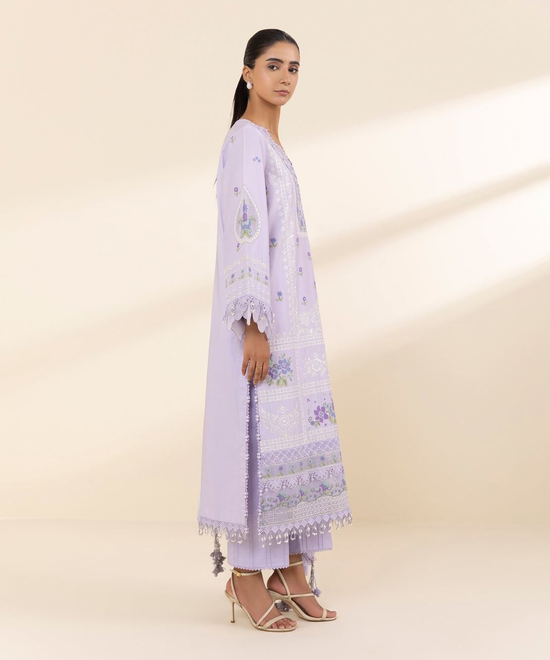 Women's Unstitched Lawn Embroidered Purple 3 Piece Suit