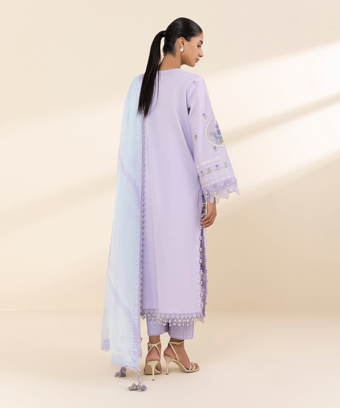 Women's Unstitched Lawn Embroidered Purple 3 Piece Suit