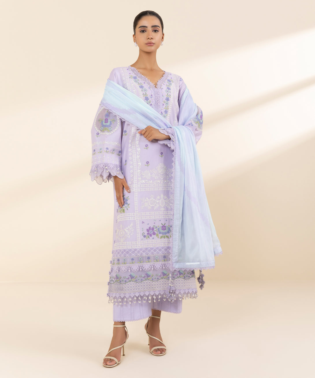 Women's Unstitched Lawn Embroidered Purple 3 Piece Suit