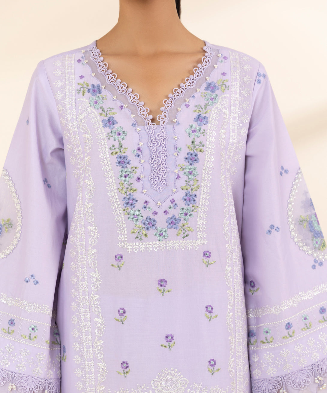 Women's Unstitched Lawn Embroidered Purple 3 Piece Suit
