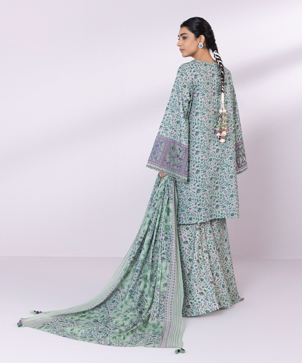 Women's Unstitched Lawn Embroidered Pistachio 3 Piece Suit